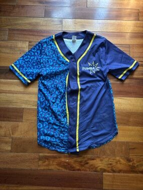 Zumba Fitness Blue & Yellow baseball style Button-Front Jersey